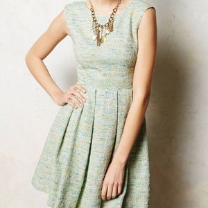 Anthropologie Mint Green Tweed Fit-and-Flare Dress